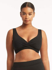 Sea Level Eco Essentials Cross Front Bra In Black, view 1, click to see full size