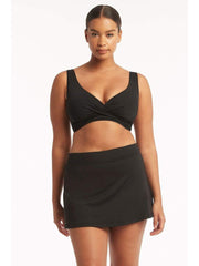 Sea Level Essentials Cross Front Bra in Black, view 4, click to see full size