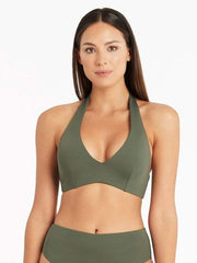Sea Level Essentials Multifit Halter Bra in Khaki, view 1, click to see full size