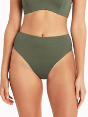 Sea Level Essentials Retro High Waist Bottom in Khaki, view 1, click to see full size