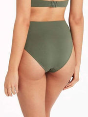 Sea Level Essentials Retro High Waist Bottom in Khaki, view 2, click to see full size