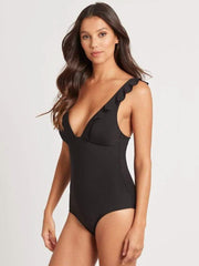 Sea Level Essentials Frill One Piece in Black, view 4, click to see full size