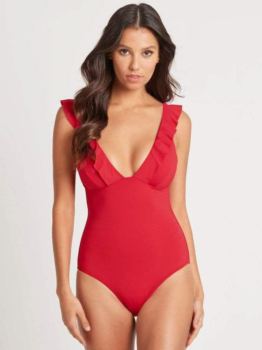 Sea Level Essentials Frill One Piece in Red