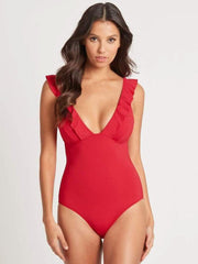 Sea Level Essentials Frill One Piece in Red, view 1, click to see full size