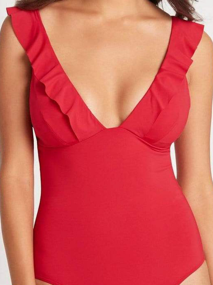 Sea Level Essentials Frill One Piece in Red