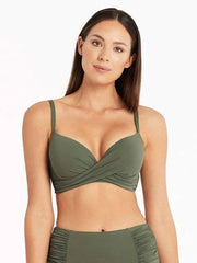 Sea Level Essentials Cross Front Underwire Bra in Khaki, view 1, click to see full size