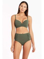 Sea Level Essentials Cross Front Underwire Bra in Khaki, view 3, click to see full size