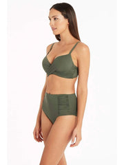 Sea Level Essentials Cross Front Underwire Bra in Khaki, view 4, click to see full size