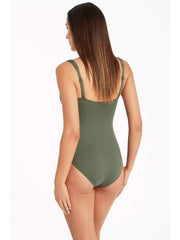 Sea Level Essentials Square Neck One Piece in Khaki, view 2, click to see full size