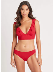 Sea Level Essentials Frill Bra Top In Red, view 3, click to see full size