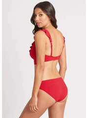 Sea Level Essentials Frill Bra Top In Red, view 2, click to see full size