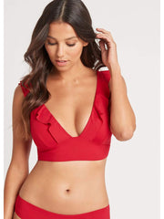Sea Level Essentials Frill Bra Top In Red, view 1, click to see full size