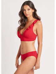 Sea Level Essentials Frill Bra Top In Red, view 4, click to see full size