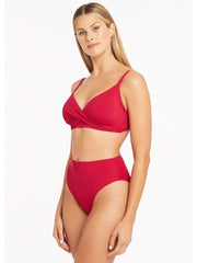 Sea Level Essentials Retro High Waist Bottom In Red, view 3, click to see full size