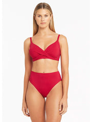 Sea Level Essentials Retro High Waist Bottom In Red, view 4, click to see full size