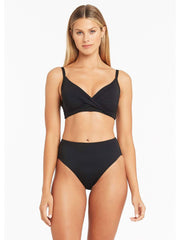 Sea Level Essentials Retro High Waist Bottom in Black, view 3, click to see full size