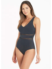 Sea Level Lola Shimmer Tank D/DD One Piece In Charcoal, view 3, click to see full size