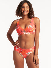 Sea Level Escape Cross Front Multifit Bra Top in Tangerine, view 4, click to see full size