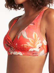 Sea Level Escape Cross Front Multifit Bra Top in Tangerine, view 5, click to see full size