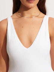 Seafolly Sea Dive Deep V Neck Maillot in White, view 3, click to see full size