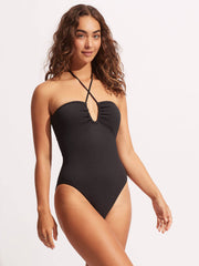 Seafolly Sea Dive Bandeau Maillot in Black, view 3, click to see full size