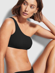 Seafolly Sea Dive One Shoulder Bandeau In Black, view 3, click to see full size