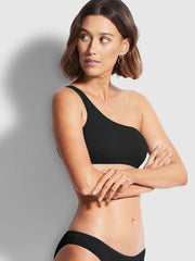 Seafolly Sea Dive One Shoulder Bandeau In Black, view 4, click to see full size