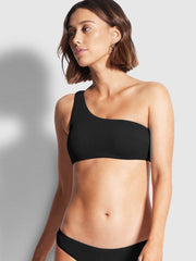 Seafolly Sea Dive One Shoulder Bandeau In Black, view 1, click to see full size