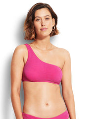Seafolly Sea Dive One Shoulder Bandeau in Fuchsia Rose, view 1, click to see full size