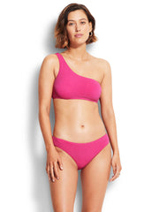 Seafolly Sea Dive One Shoulder Bandeau in Fuchsia Rose, view 4, click to see full size