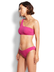 Seafolly Sea Dive One Shoulder Bandeau in Fuchsia Rose, view 3, click to see full size