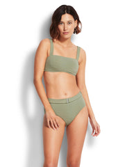 Seafolly Seaside Soiree Wide Side Retro Bottom In Thyme, view 3, click to see full size