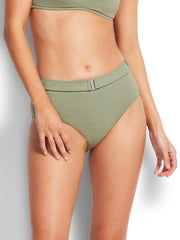 Seafolly Seaside Soiree Wide Side Retro Bottom In Thyme, view 1, click to see full size