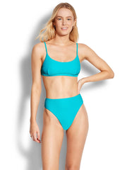 Seafolly Essentials High Waisted Bottom In Scuba Blue, view 3, click to see full size