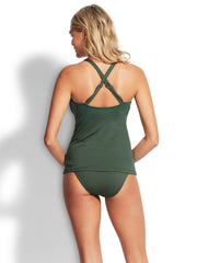 Seafolly DD Wrap Front Singlet In Ivy, view 2, click to see full size