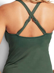 Seafolly DD Wrap Front Singlet In Ivy, view 4, click to see full size