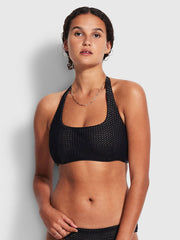 Seafolly Dream Catcher DD Scoop Neck Halter In Black, view 1, click to see full size