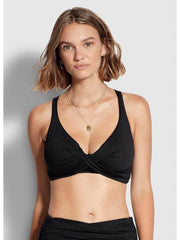 Seafolly DD Double Wrap Front Bra in Black, view 1, click to see full size