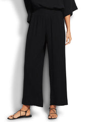 Seafolly Double Cloth Shirring Pant In Black, view 1, click to see full size