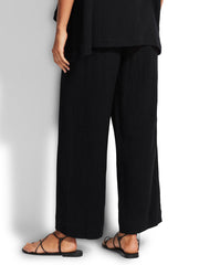 Seafolly Double Cloth Shirring Pant In Black, view 2, click to see full size