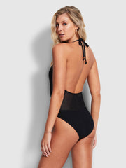 Seafolly Dream Catcher Halter One Piece In Black, view 2, click to see full size