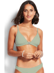 Seafolly Seaside Soiree Fixed Triangle Bra In Thyme, view 1, click to see full size