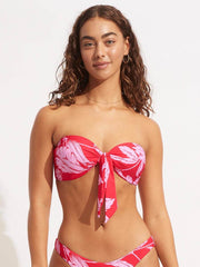 Seafolly Fleur De Bloom Twist Tie Front Bandeau In Chilli Red, view 1, click to see full size