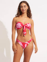 Seafolly Fleur De Bloom Twist Tie Front Bandeau In Chilli Red, view 3, click to see full size