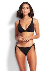 Seafolly Active Hipster Tie Side In Black, view 4, click to see full size