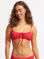 Seafolly Sea Dive Drawstring Neck Bralette In Chilli Red, view 1, click to see full size