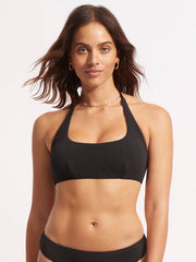 Seafolly Sea Dive Scoop Neck Halter in Black, view 1, click to see full size