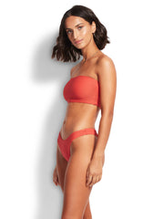 Seafolly Essentials High Cut Bottom In Sugar Coral, view 3, click to see full size
