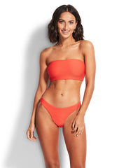 Seafolly Essentials High Cut Bottom In Sugar Coral, view 4, click to see full size