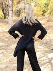 STARKx Asymmetrical Cowl Neck Sweater in Black, view 2, click to see full size